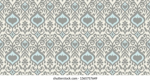 Ikat geometric folklore ornament. Oriental vector damask pattern. Ancient art of Arabesque. Tribal ethnic texture. Spanish motif on the carpet.  Aztec style.  Indian rug. Gypsy, Mexican  embroidery.