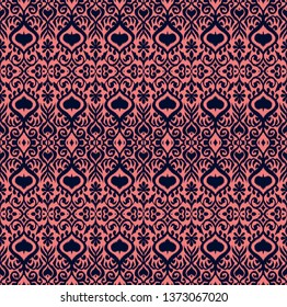 Ikat geometric folklore ornament. Oriental vector damask pattern. Ancient art of Arabesque. Tribal ethnic texture. Spanish motif on the carpet.  Aztec style.  Indian rug. Gypsy, Mexican  embroidery.