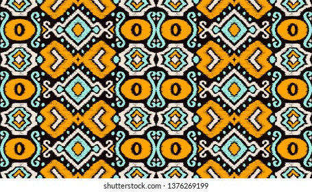 Ikat geometric folklore ornament. Oriental vector damask pattern. Ancient art of Arabesque. Tribal ethnic texture. Spanish motif on the carpet.  Aztec style.  Indian rug. Gypsy, Mexican  embroidery.
