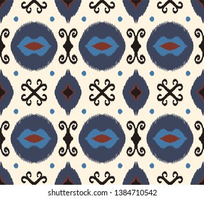 Ikat geometric folklore ornament. Oriental vector damask pattern. Ancient art of Arabesque. Tribal ethnic texture. Spanish motif on the carpet.  Aztec style.  Indian rug. Gypsy, Mexican  embroidery.