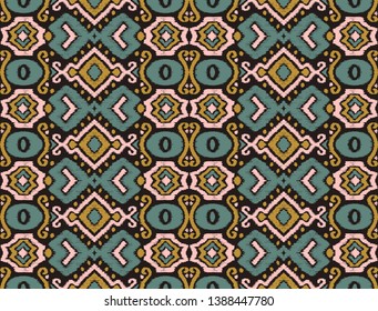 Ikat geometric folklore ornament. Oriental vector damask pattern. Ancient art of Arabesque. Tribal ethnic texture. Spanish motif on the carpet.  Aztec style.  Indian rug. Gypsy, Mexican  embroidery.