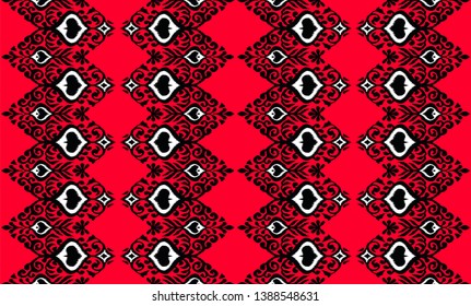 Ikat geometric folklore ornament. Oriental vector damask pattern. Ancient art of Arabesque. Tribal ethnic texture. Spanish motif on the carpet.  Aztec style.  Indian rug. Gypsy, Mexican  embroidery.