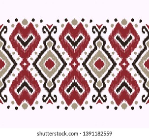 Ikat geometric folklore ornament. Oriental vector damask pattern. Ancient art of Arabesque. Tribal ethnic texture. Spanish motif on the carpet.  Aztec style.  Indian rug. Gypsy, Mexican  embroidery.