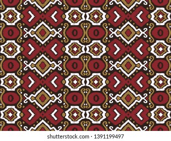 Ikat geometric folklore ornament. Oriental vector damask pattern. Ancient art of Arabesque. Tribal ethnic texture. Spanish motif on the carpet.  Aztec style.  Indian rug. Gypsy, Mexican  embroidery.