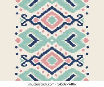 Ikat geometric folklore ornament. Oriental vector damask pattern. Ancient art of Arabesque. Tribal ethnic texture. Spanish motif on the carpet. Aztec style. Indian rug. Gypsy, Mexican embroidery.