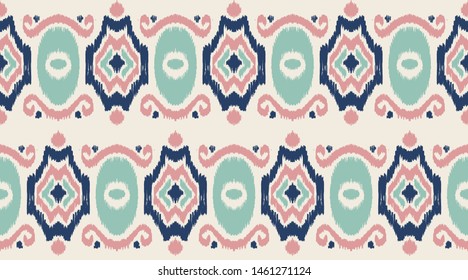 Ikat geometric folklore ornament. Oriental vector damask pattern. Ancient art of Arabesque. Tribal ethnic texture. Spanish motif on the carpet. Aztec style. Indian rug. Gypsy, Mexican embroidery.