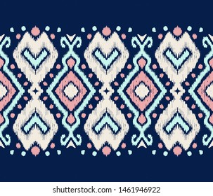 Ikat geometric folklore ornament. Oriental vector damask pattern. Ancient art of Arabesque. Tribal ethnic texture. Spanish motif on the carpet. Aztec style. Indian rug. Gypsy, Mexican embroidery.