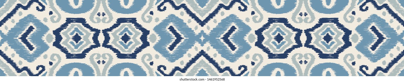 Ikat geometric folklore ornament. Oriental vector damask pattern. Ancient art of Arabesque. Tribal ethnic texture. Spanish motif on the carpet. Aztec style. Indian rug. Gypsy, Mexican embroidery.