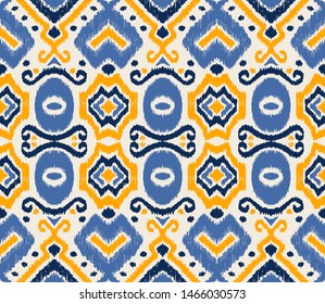 Ikat geometric folklore ornament. Oriental vector damask pattern. Ancient art of Arabesque. Tribal ethnic texture. Spanish motif on the carpet. Aztec style. Indian rug. Gypsy, Mexican embroidery.
