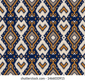 Ikat geometric folklore ornament. Oriental vector damask pattern. Ancient art of Arabesque. Tribal ethnic texture. Spanish motif on the carpet. Aztec style. Indian rug. Gypsy, Mexican embroidery.