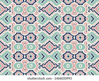 Ikat geometric folklore ornament. Oriental vector damask pattern. Ancient art of Arabesque. Tribal ethnic texture. Spanish motif on the carpet. Aztec style. Indian rug. Gypsy, Mexican embroidery.