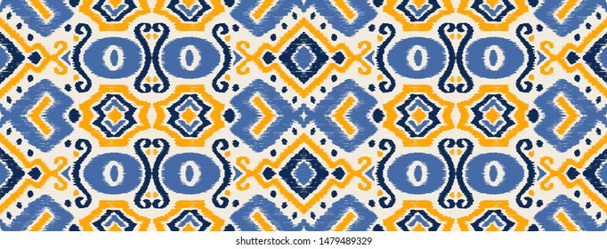 Ikat geometric folklore ornament. Oriental vector damask pattern. Ancient art of Arabesque. Tribal ethnic texture. Spanish motif on the carpet. Aztec style. Indian rug. Gypsy, Mexican embroidery.