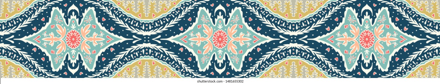 Ikat geometric folklore ornament. Oriental vector damask pattern. Ancient art of Arabesque. Tribal ethnic texture. Spanish motif on the carpet. Aztec style. Indian rug. Gypsy, Mexican embroidery.O