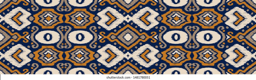 Ikat geometric folklore ornament. Oriental vector damask pattern. Ancient art of Arabesque. Tribal ethnic texture. Spanish motif on the carpet. Aztec style. Indian rug. Gypsy, Mexican embroidery.