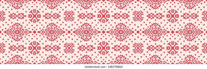 Ikat geometric folklore ornament. Oriental vector damask pattern. Ancient art of Arabesque. Tribal ethnic texture. Spanish motif on the carpet. Aztec style. Indian rug. Gypsy, Mexican embroidery.