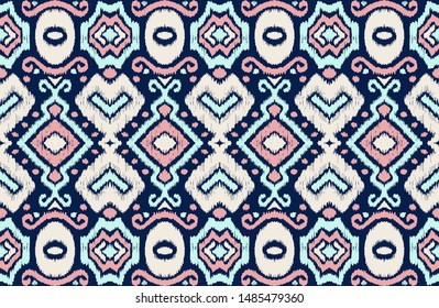 Ikat geometric folklore ornament. Oriental vector damask pattern. Ancient art of Arabesque. Tribal ethnic texture. Spanish motif on the carpet. Aztec style. Indian rug. Gypsy, Mexican embroidery.