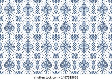 Ikat geometric folklore ornament. Oriental vector damask pattern. Ancient art of Arabesque. Tribal ethnic texture. Spanish motif on the carpet. Aztec style. Indian rug. Gypsy, Mexican embroidery.