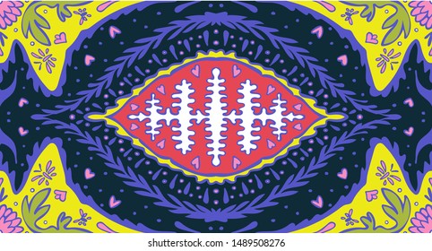Ikat geometric folklore ornament. Oriental vector damask pattern. Ancient art of Arabesque. Tribal ethnic texture. Spanish motif on the carpet. Aztec style. Indian rug. Gypsy, Mexican embroidery.