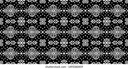 Ikat geometric folklore ornament. Oriental vector damask pattern. Ancient art of Arabesque. Tribal ethnic texture. Spanish motif on the carpet. Aztec style. Indian rug. Gypsy, Mexican embroidery.