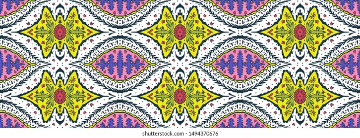 Ikat geometric folklore ornament. Oriental vector damask pattern. Ancient art of Arabesque. Tribal ethnic texture. Spanish motif on the carpet. Aztec style. Indian rug. Gypsy, Mexican embroidery.