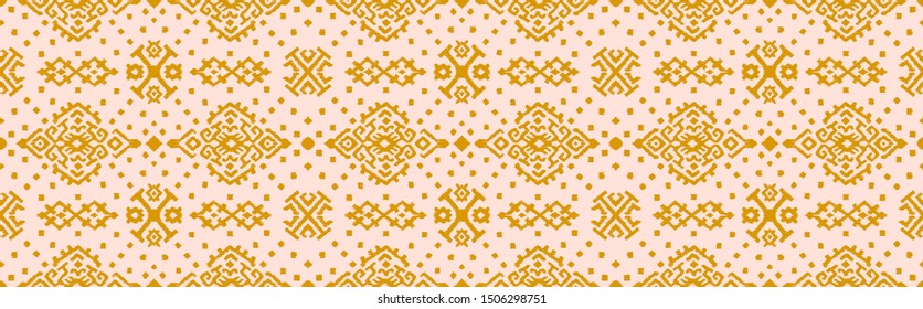 Ikat geometric folklore ornament. Oriental vector damask pattern. Ancient art of Arabesque. Tribal ethnic texture. Spanish motif on the carpet. Aztec style. Indian rug. Gypsy, Mexican embroidery.