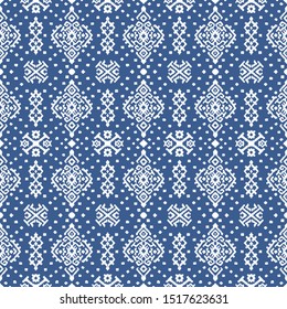 Ikat geometric folklore ornament. Oriental vector damask pattern. Ancient art of Arabesque. Tribal ethnic texture. Spanish motif on the carpet. Aztec style. Indian rug. Gypsy, Mexican embroidery.
