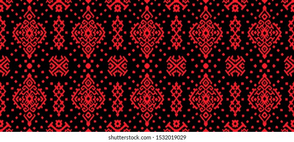 Ikat geometric folklore ornament. Oriental vector damask pattern. Ancient art of Arabesque. Tribal ethnic texture. Spanish motif on the carpet. Aztec style. Indian rug. Gypsy, Mexican embroidery.