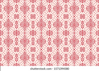 Ikat geometric folklore ornament. Oriental vector damask pattern. Ancient art of Arabesque. Tribal ethnic texture. Spanish motif on the carpet. Aztec style. Indian rug. Gypsy, Mexican embroidery.