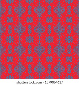 Ikat geometric folklore ornament. Oriental vector damask pattern. Ancient art of Arabesque. Tribal ethnic texture. Spanish motif on the carpet. Aztec style. Indian rug. Gypsy, Mexican embroidery.