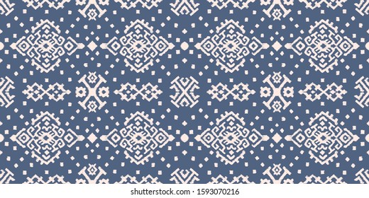 Ikat geometric folklore ornament. Oriental vector damask pattern. Ancient art of Arabesque. Tribal ethnic texture. Spanish motif on the carpet. Aztec style. Indian rug. Gypsy, Mexican embroidery.