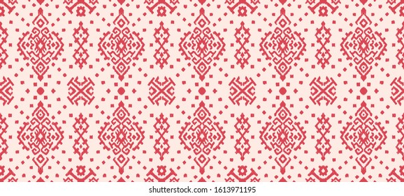 Ikat geometric folklore ornament. Oriental vector damask pattern. Ancient art of Arabesque. Tribal ethnic texture. Spanish motif on the carpet. Aztec style. Indian rug. Gypsy, Mexican embroidery.