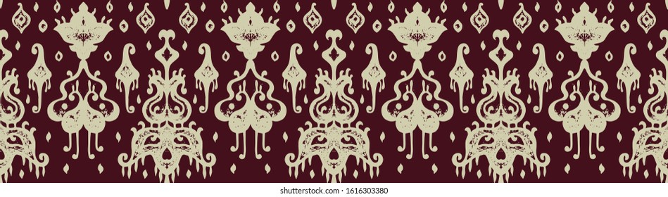 Ikat geometric folklore ornament. Oriental vector damask pattern. Ancient art of Arabesque. Tribal ethnic texture. Spanish motif on the carpet. Aztec style. Indian rug. Gypsy, Mexican embroidery.