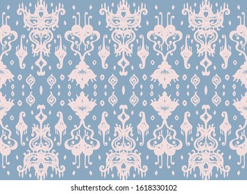 Ikat geometric folklore ornament. Oriental vector damask pattern. Ancient art of Arabesque. Tribal ethnic texture. Spanish motif on the carpet. Aztec style. Indian rug. Gypsy, Mexican embroidery.