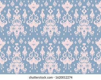 Ikat geometric folklore ornament. Oriental vector damask pattern. Ancient art of Arabesque. Tribal ethnic texture. Spanish motif on the carpet. Aztec style. Indian rug. Gypsy, Mexican embroidery.