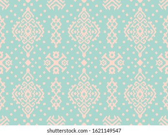 Ikat geometric folklore ornament. Oriental vector damask pattern. Ancient art of Arabesque. Tribal ethnic texture. Spanish motif on the carpet. Aztec style. Indian rug. Gypsy, Mexican embroidery.