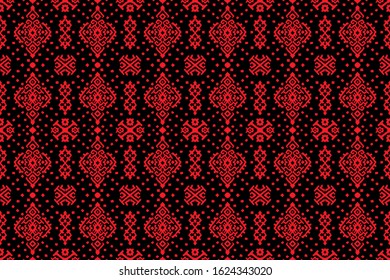 Ikat geometric folklore ornament. Oriental vector damask pattern. Ancient art of Arabesque. Tribal ethnic texture. Spanish motif on the carpet. Aztec style. Indian rug. Gypsy, Mexican embroidery.O