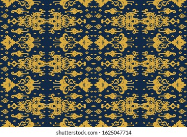 Ikat geometric folklore ornament. Oriental vector damask pattern. Ancient art of Arabesque. Tribal ethnic texture. Spanish motif on the carpet. Aztec style. Indian rug. Gypsy, Mexican embroidery.