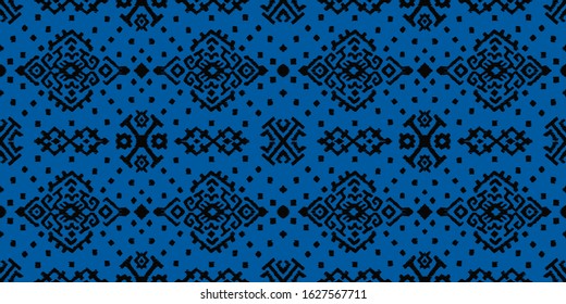 Ikat geometric folklore ornament. Oriental vector damask pattern. Ancient art of Arabesque. Tribal ethnic texture. Spanish motif on the carpet. Aztec style. Indian rug. Gypsy, Mexican embroidery.
