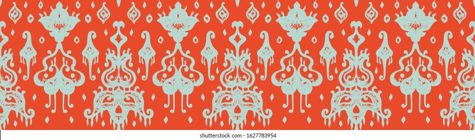 Ikat geometric folklore ornament. Oriental vector damask pattern. Ancient art of Arabesque. Tribal ethnic texture. Spanish motif on the carpet. Aztec style. Indian rug. Gypsy, Mexican embroidery.
