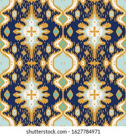 Ikat geometric folklore ornament. Oriental vector damask pattern. Ancient art of Arabesque. Tribal ethnic texture with heart. Spanish  carpet. Aztec style. Indian rug. Gypsy, Mexican embroidery.