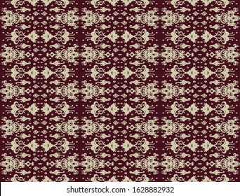 Ikat geometric folklore ornament. Oriental vector damask pattern. Ancient art of Arabesque. Tribal ethnic texture. Spanish motif on the carpet. Aztec style. Indian rug. Gypsy, Mexican embroidery.