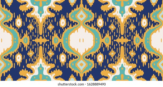 Ikat geometric folklore ornament. Oriental vector damask pattern. Ancient art of Arabesque. Tribal ethnic texture with heart. Spanish  carpet. Aztec style. Indian rug. Gypsy, Mexican embroidery.