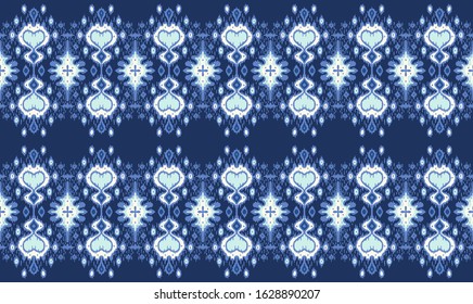 Ikat geometric folklore ornament. Oriental vector damask pattern. Ancient art of Arabesque. Tribal ethnic texture with heart. Spanish  carpet. Aztec style. Indian rug. Gypsy, Mexican embroidery.