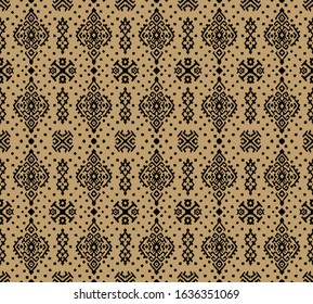 Ikat geometric folklore ornament. Oriental vector damask pattern. Ancient art of Arabesque. Tribal ethnic texture. Spanish motif on the carpet. Aztec style. Indian rug. Gypsy, Mexican embroidery.