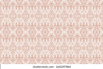 Ikat geometric folklore ornament. Oriental vector damask pattern. Ancient art of Arabesque. Tribal ethnic texture. Spanish motif on the carpet. Aztec style. Indian rug. Gypsy, Mexican embroidery.