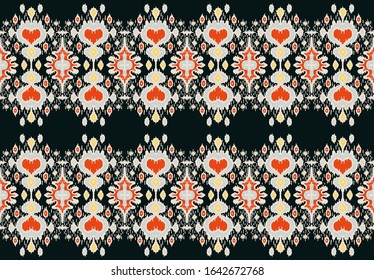 Ikat geometric folklore ornament. Oriental vector damask pattern. Ancient art of Arabesque. Tribal ethnic texture with heart. Spanish  carpet. Aztec style. Indian rug. Gypsy, Mexican embroidery.