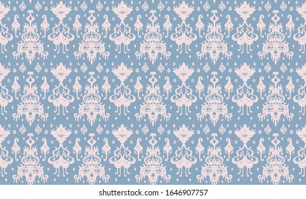 Ikat geometric folklore ornament. Oriental vector damask pattern. Ancient art of Arabesque. Tribal ethnic texture. Spanish motif on the carpet. Aztec style. Indian rug. Gypsy, Mexican embroidery.