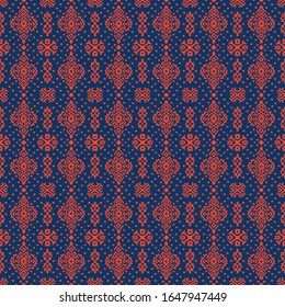 Ikat geometric folklore ornament. Oriental vector damask pattern. Ancient art of Arabesque. Tribal ethnic texture. Spanish motif on the carpet. Aztec style. Indian rug. Gypsy, Mexican embroidery.