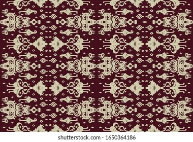 Ikat geometric folklore ornament. Oriental vector damask pattern. Ancient art of Arabesque. Tribal ethnic texture. Spanish motif on the carpet. Aztec style. Indian rug. Gypsy, Mexican embroidery.