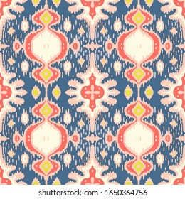 Ikat geometric folklore ornament. Oriental vector damask pattern. Ancient art of Arabesque. Tribal ethnic texture with heart. Spanish  carpet. Aztec style. Indian rug. Gypsy, Mexican embroidery.